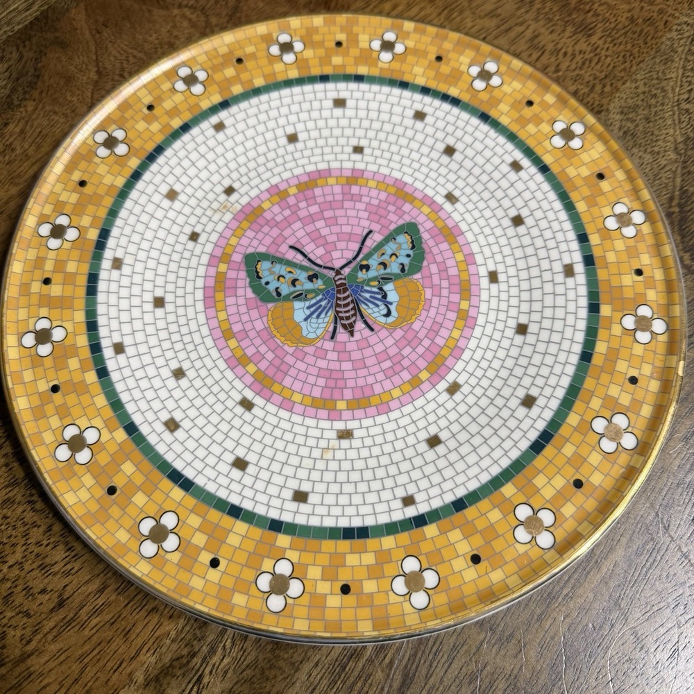 ANTHROPOLOGIE  Butterfly Garden Tile Plate 8 in. Mosaic Gold Lined